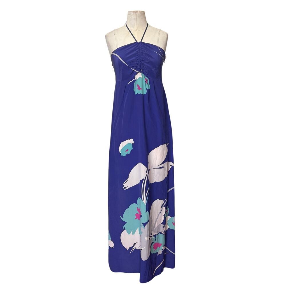 Yumi Kim Silk Floral Hawaiian Flowy Luxury Halter Ruched Designer Maxi Dress